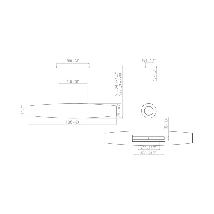 Colonne LED Pendant Light - line drawing.