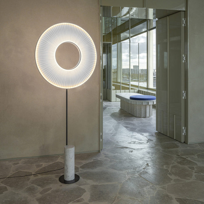 Iris LED Floor Lamp in living room.