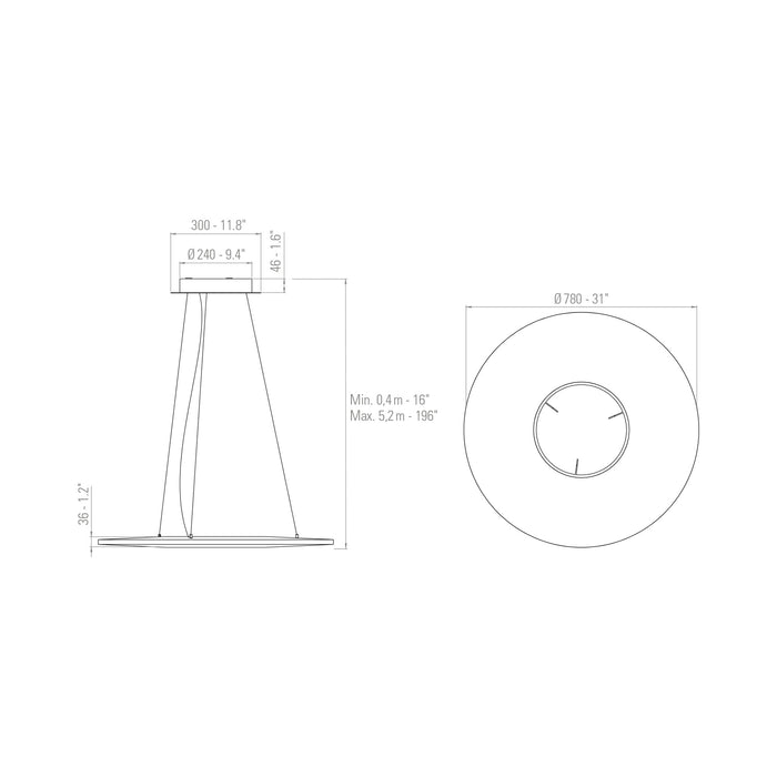 Iris LED Horizontal Pendant Light - line drawing.