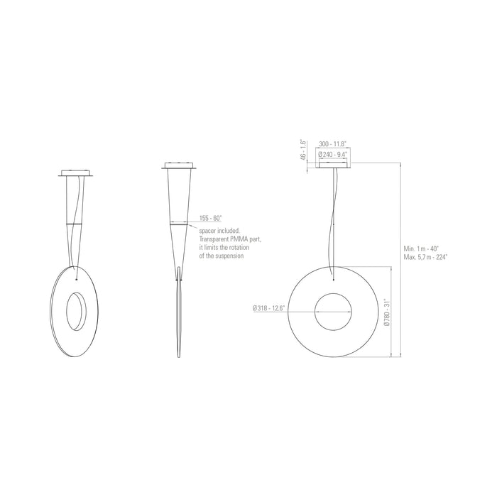 Iris LED Pendant Light - line drawing.