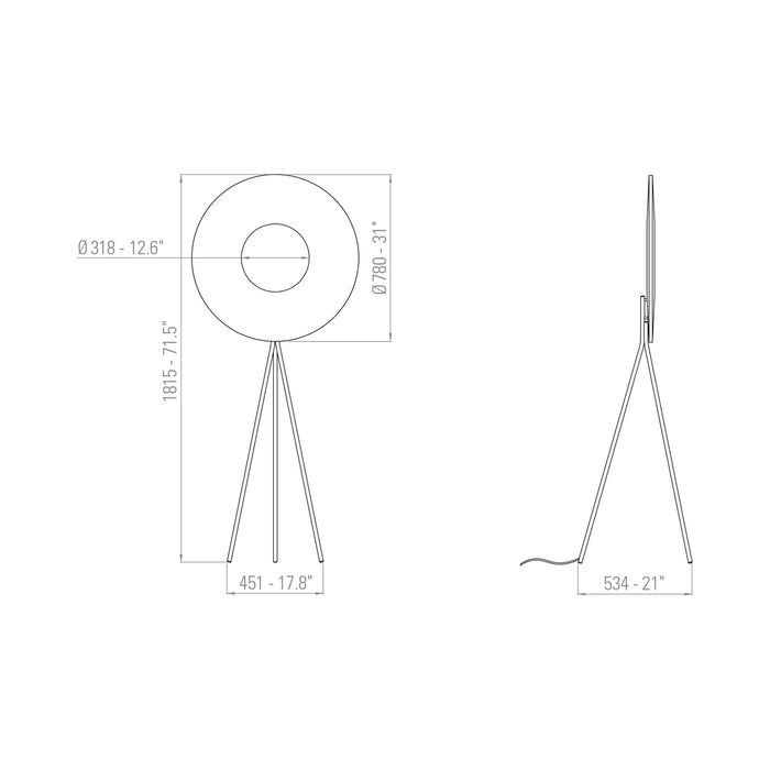 Iris LED Tripod Floor Lamp - line drawing.