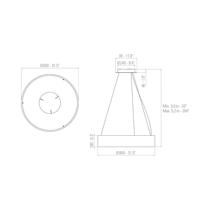 Ronde LED Pendant Light - line drawing.