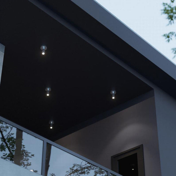 Beverly Outdoor LED Flush Mount Ceiling Light in Outside Area.