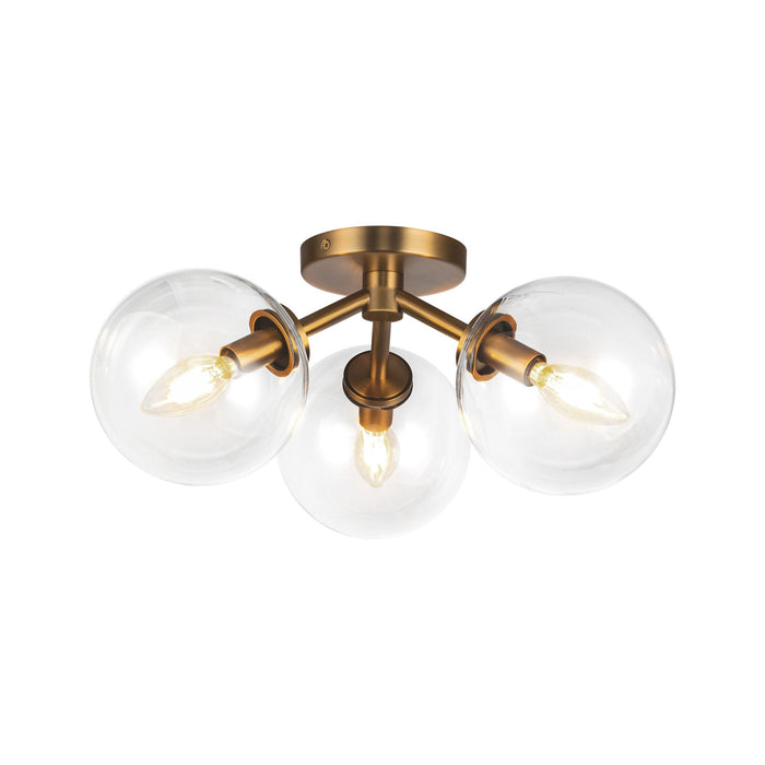 Cassia Semi Flush Mount Ceiling Light in Aged Gold/Clear Glass.