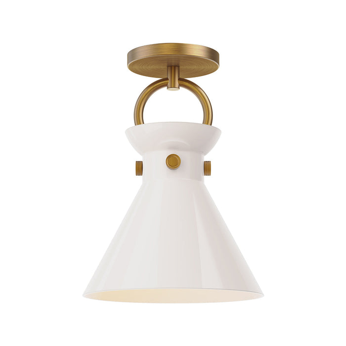 Emerson Semi Flush Mount Ceiling Light in Aged Gold/Glossy Opal Glass.