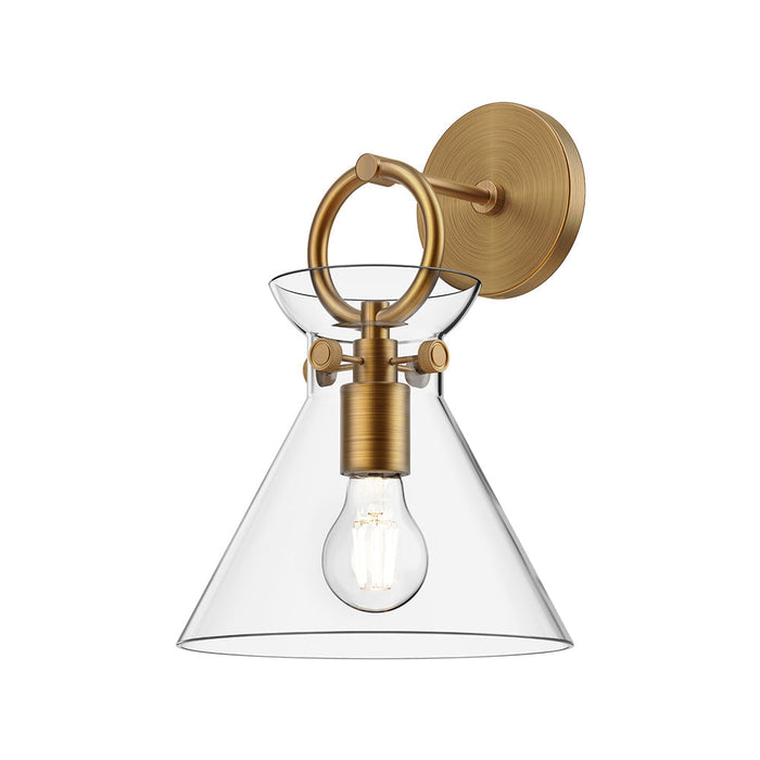 Emerson Vanity Wall Light in Aged Gold/Clear Glass.