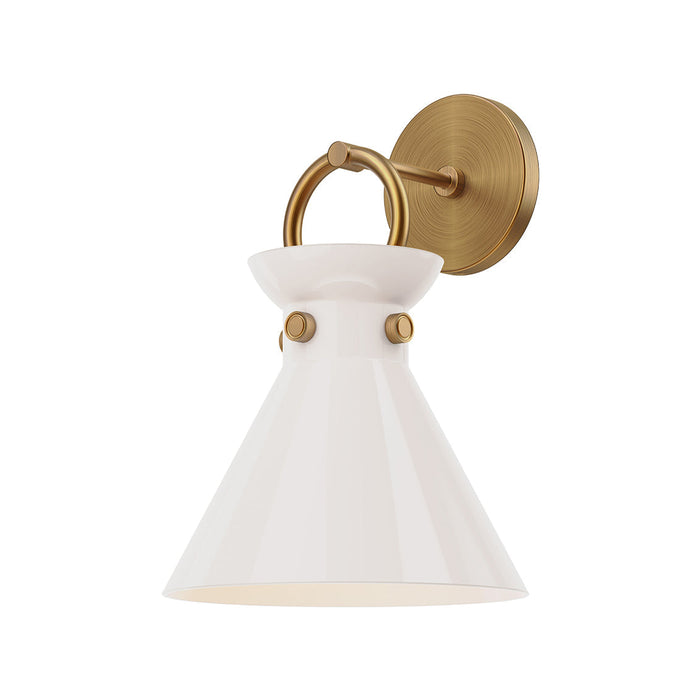 Emerson Vanity Wall Light in Aged Gold/Glossy Opal Glass.