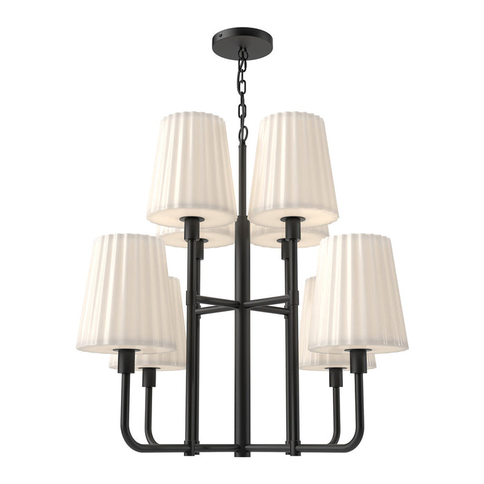 Plisse Chandelier in Matte Black/Opal Matte Glass (8-Light).