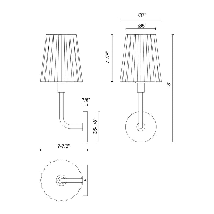 Plisse Wall Light - line drawing.