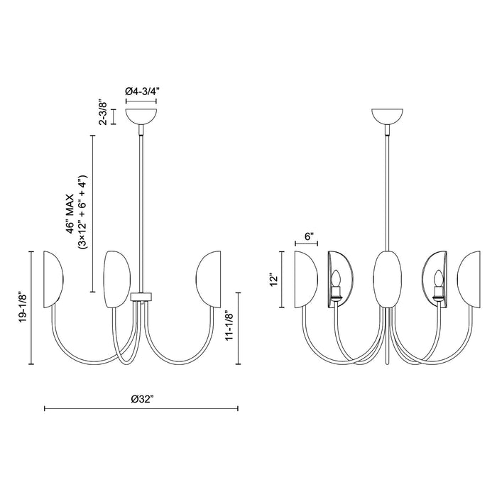 Seno Chandelier - line drawing.