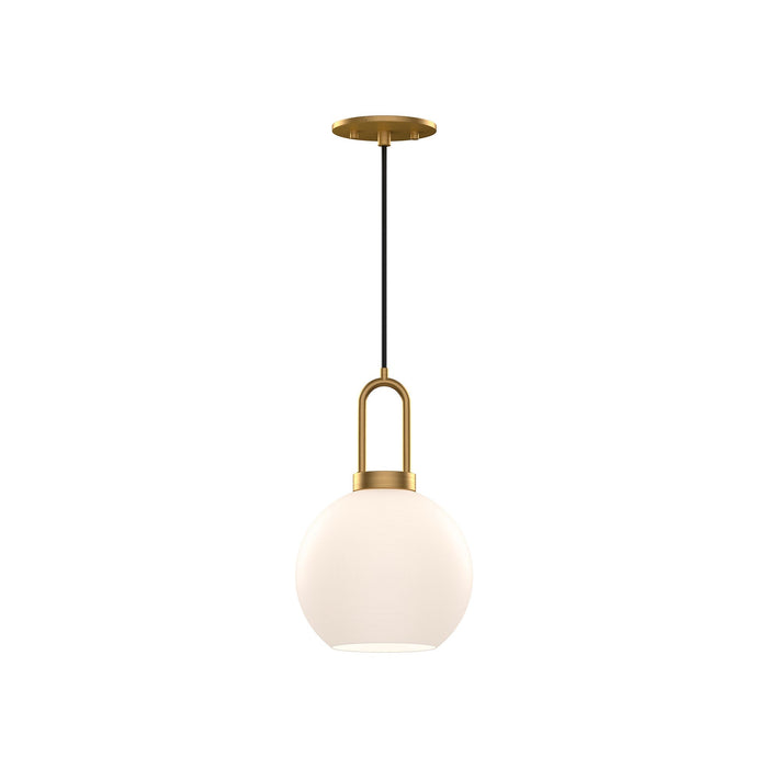 Soji Round Pendant Light in Aged Gold/Opal Matte Glass (Small).