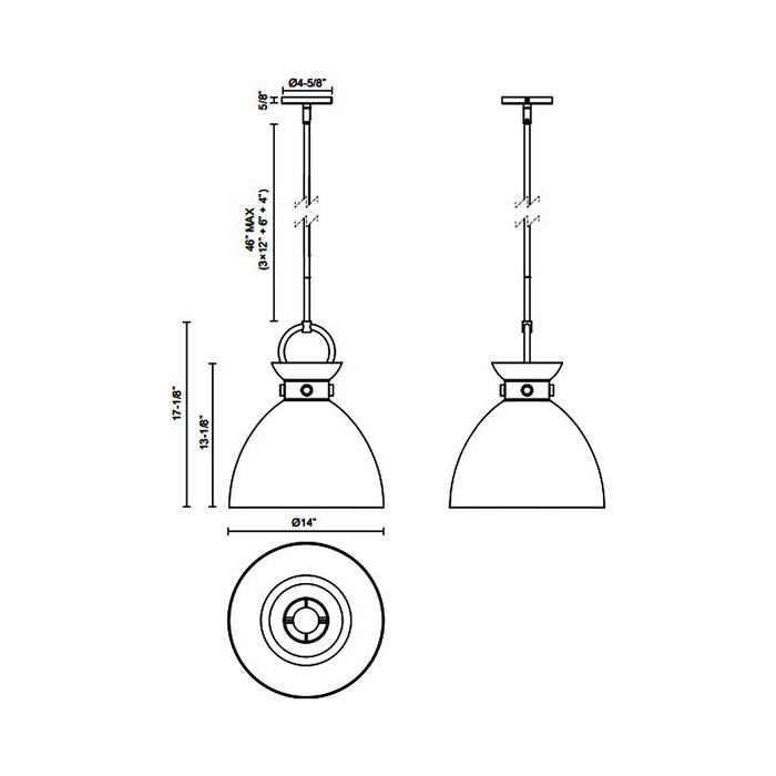 Waldo 4118 Pendant Light - line drawing.