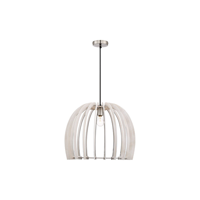 Wood Pendant Light with Dome Shade in White (Small).