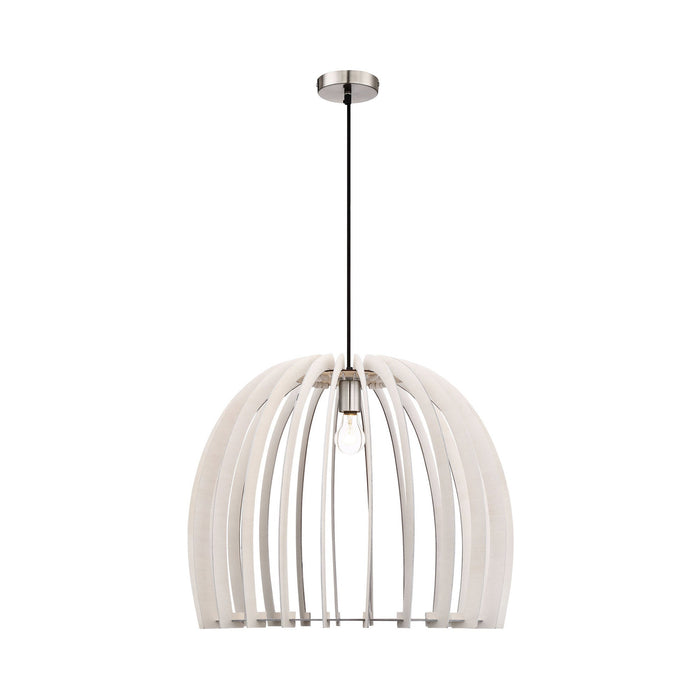 Wood Pendant Light with Dome Shade in White (Large).