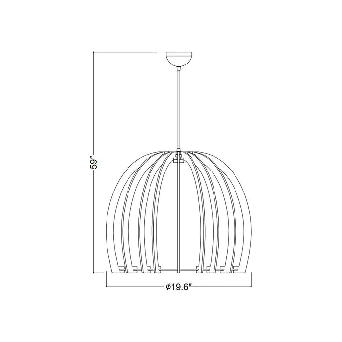 Wood Pendant Light with Dome Shade - line drawing.
