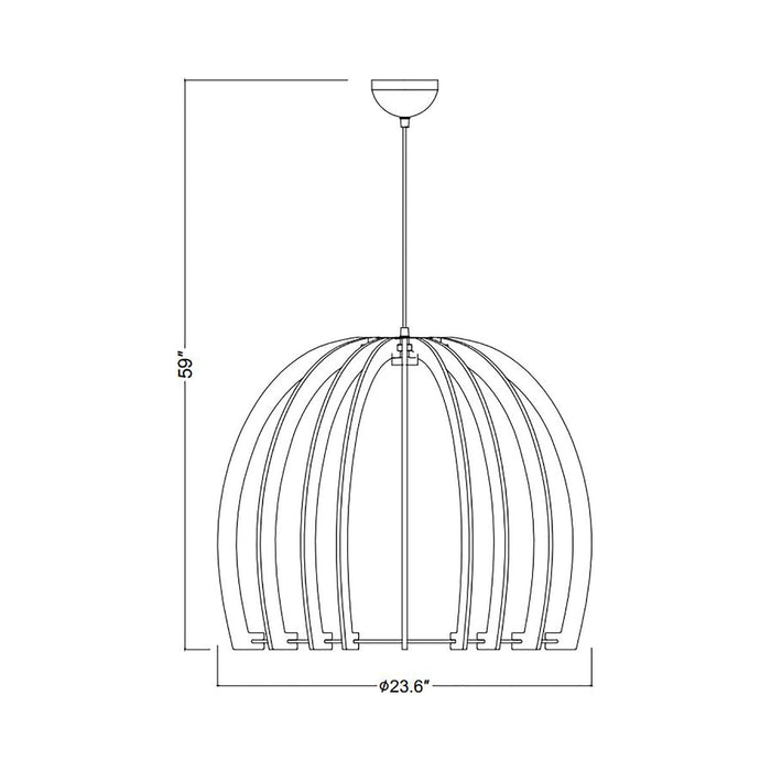Wood Pendant Light with Dome Shade - line drawing.