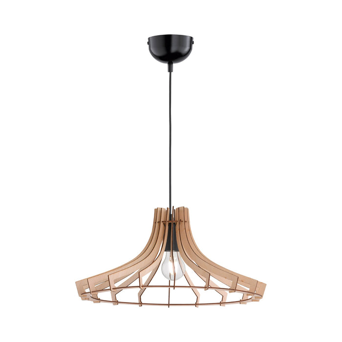 Wood Pendant Light with Short Wide Shade in Wood.