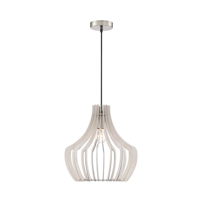Wood Pendant Light with Tapered Round Shade in White.