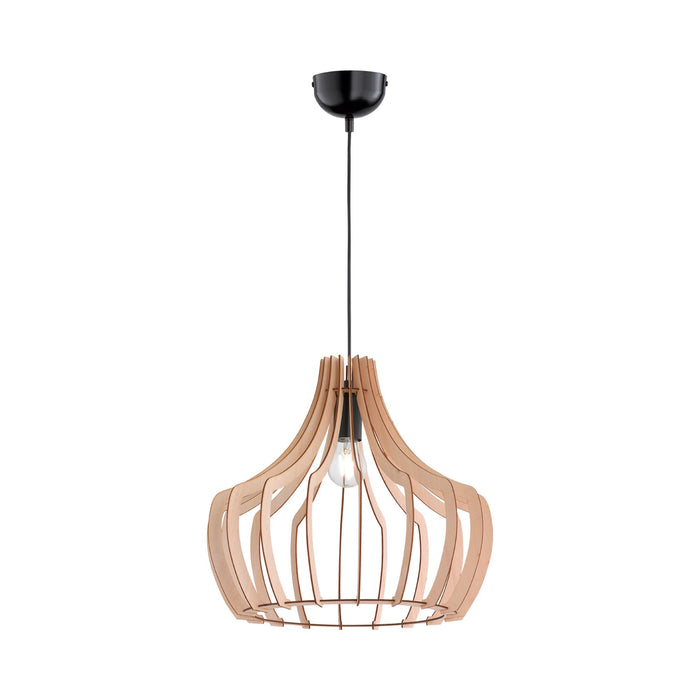 Wood Pendant Light with Tapered Round Shade in Wood.