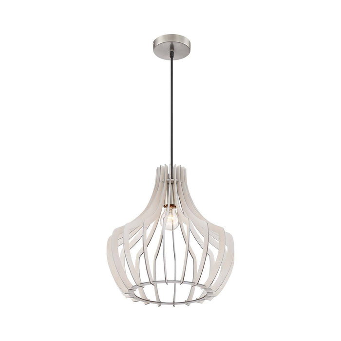 Wood Pendant Light with Tapered Round Shade in Detail.