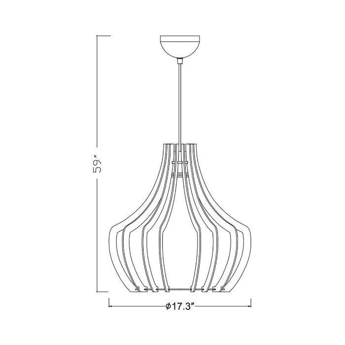 Wood Pendant Light with Tapered Round Shade - line drawing.