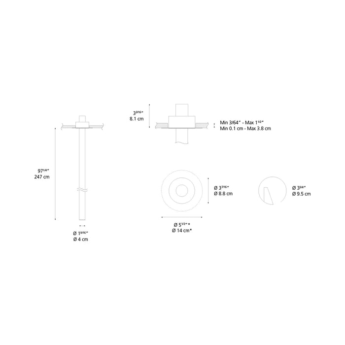 La Linea LED Vertical Trimless Recessed Light - line drawing.