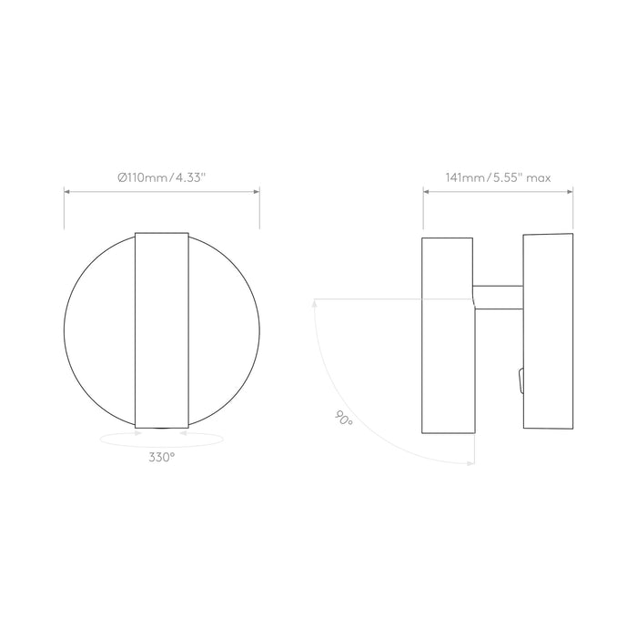 Enna Round LED Wall Light - line drawing.