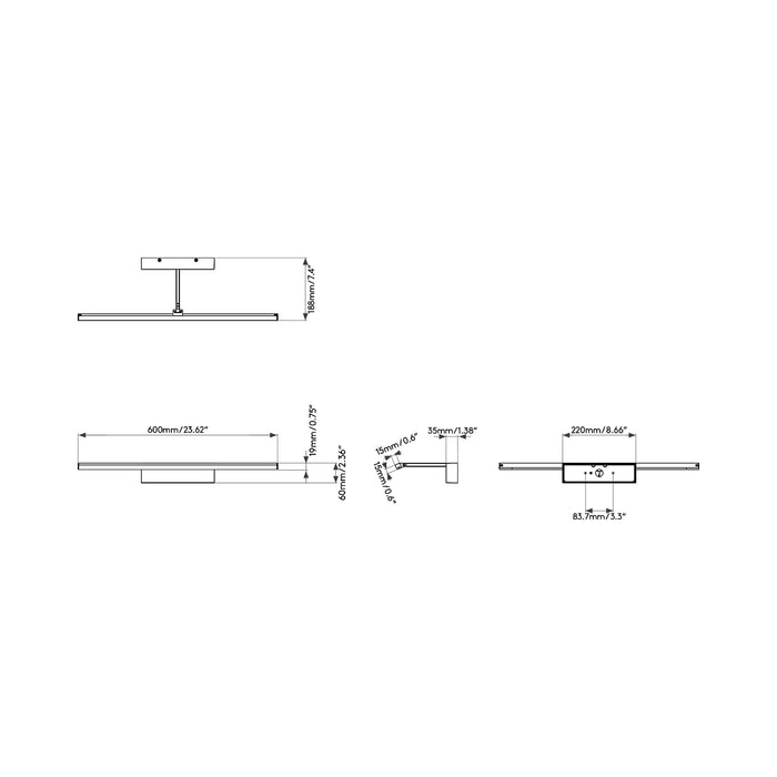 Mondrian LED Wall Light - line drawing.