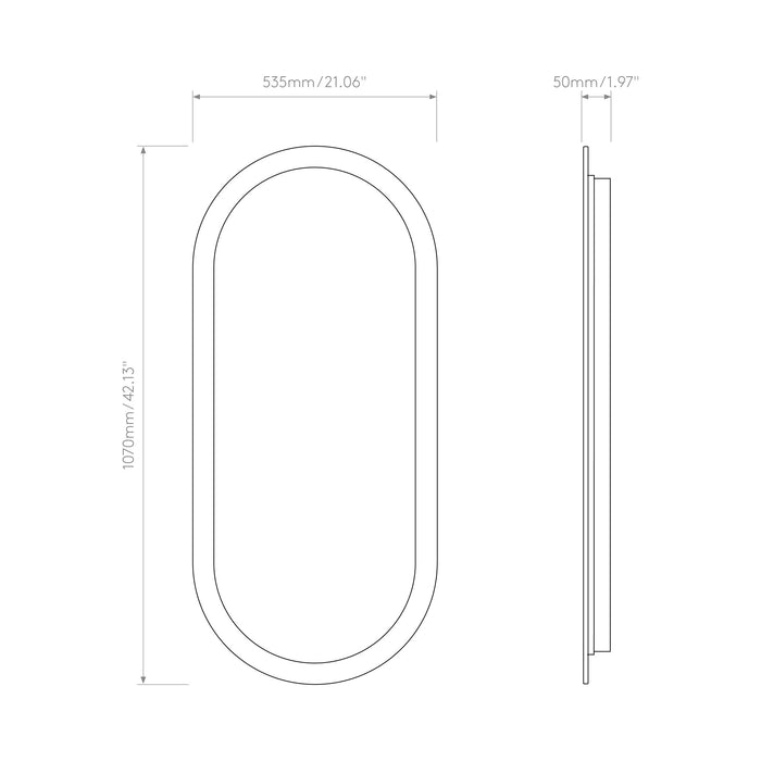 Varenna Stadium LED Illuminated Mirror - line drawing.