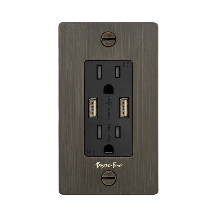 1G Combination Duplex Outlet with 2 USB Ports in Smoked Bronze.