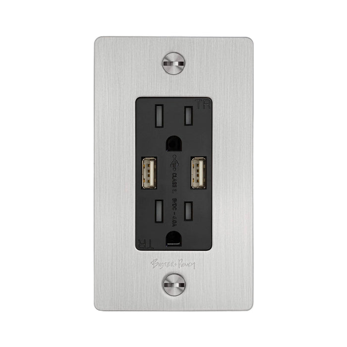 1G Combination Duplex Outlet with 2 USB Ports in Steel.