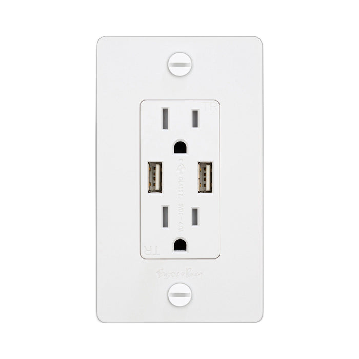 1G Combination Duplex Outlet with 2 USB Ports in White.