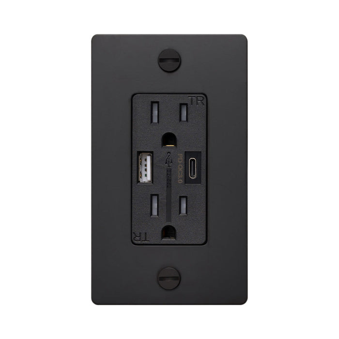 1G Combination Duplex Outlet with USB-A and USB-C Ports in Black (Without Logo).