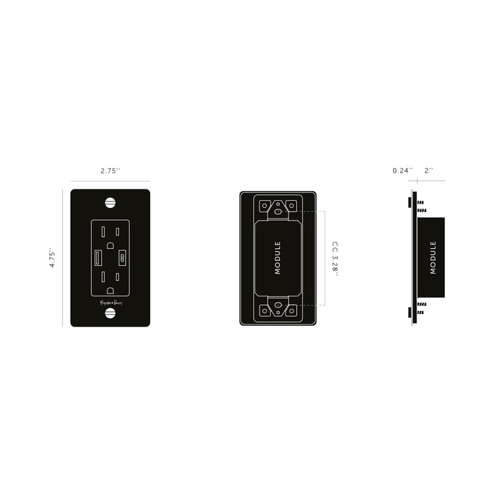 1G Combination Duplex Outlet with USB-A and USB-C Ports - line drawing.