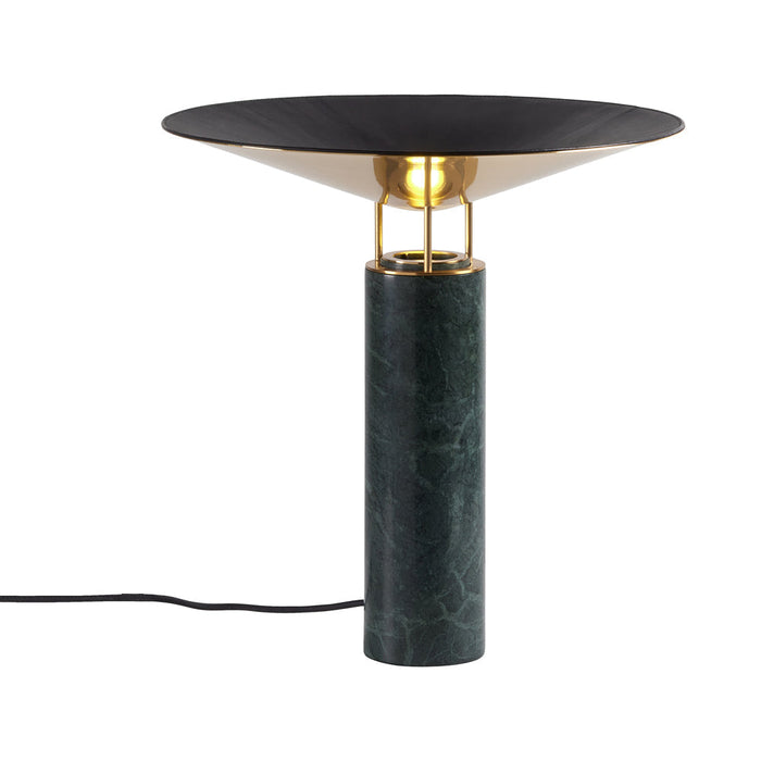 Rebound Table Lamp in Green/Brass/Black Leather Shade.