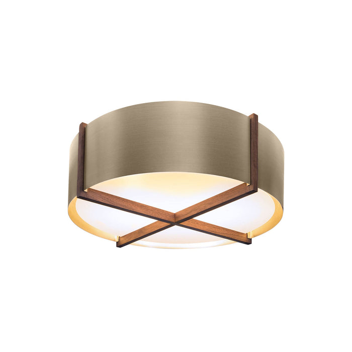 Plura LED Flush Mount Ceiling Light in Walnut/Distressed Brass (24-Inch).