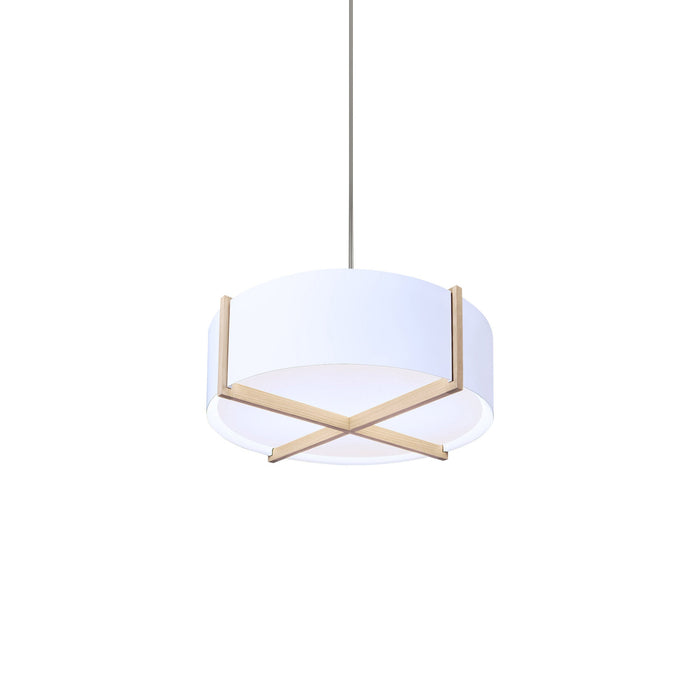 Plura LED Pendant Light in White Washed Oak/Glossy White (24-Inch).