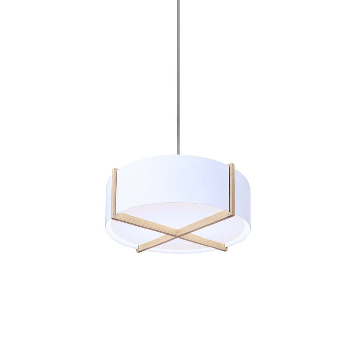Plura LED Pendant Light in White Washed Oak/Glossy White (30-Inch).