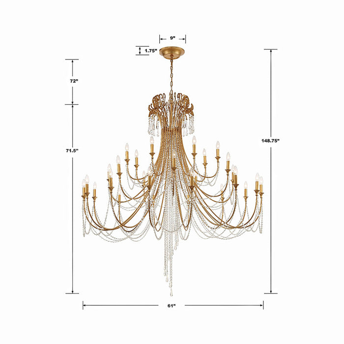 Arcadia Multi-Light Chandelier - line drawing.