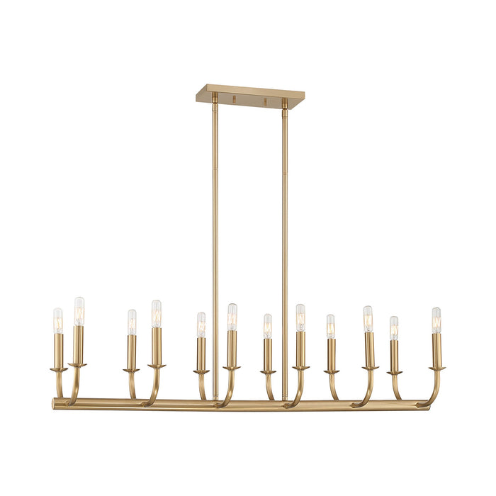 Bailey Linear Chandelier in Aged Brass.