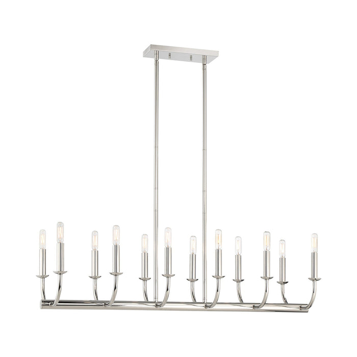 Bailey Linear Chandelier in Polished Nickel.