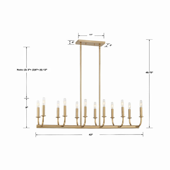 Bailey Linear Chandelier - line drawing.