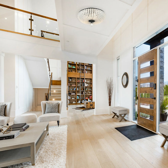 Bella Semi Flush Mount Ceiling Light in living room.