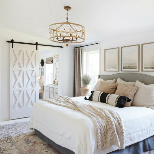 Brixton Chandelier in bedroom.