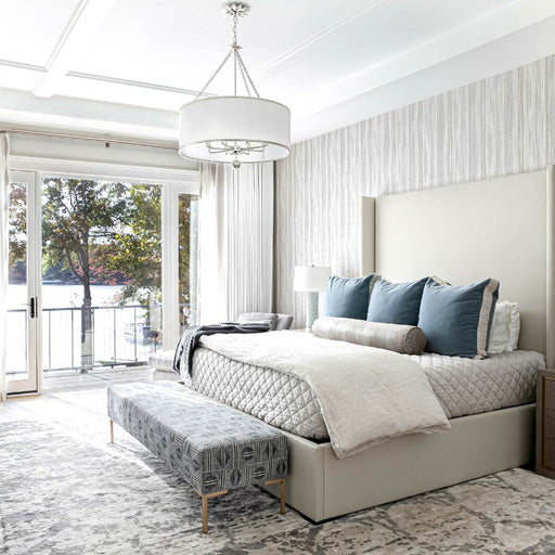 Broche Drum Chandelier in bedroom.