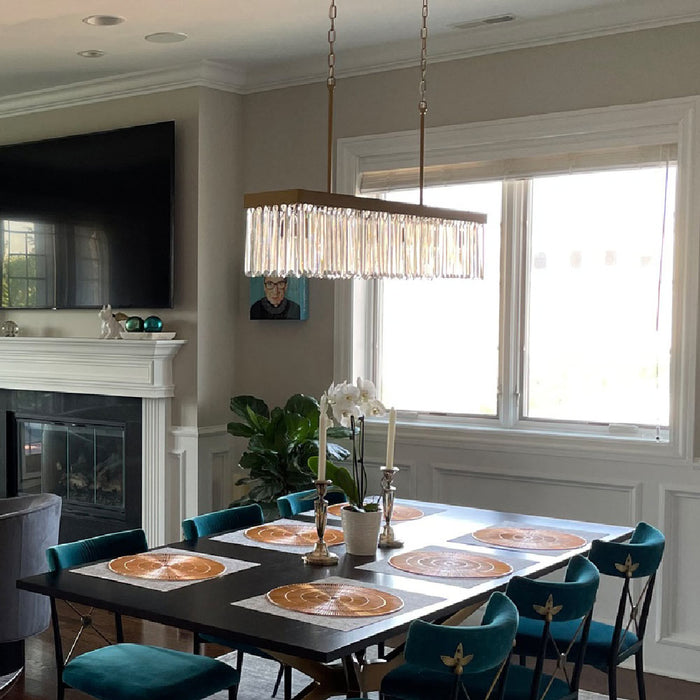 Emory Linear Chandelier in living room.