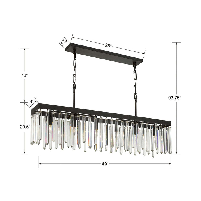 Hollis Linear Chandelier - line drawing.