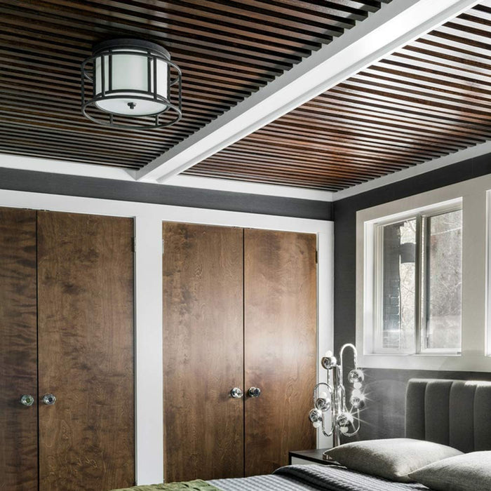 Hulton Semi Flush Mount Ceiling Light in bedroom.