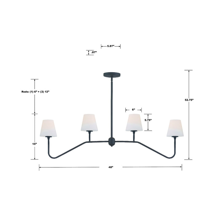 Keenan Linear Chandelier - line drawing.