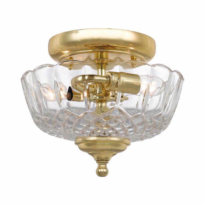 Lead Crystal Semi Flush Mount Ceiling Light in Polished Brass.